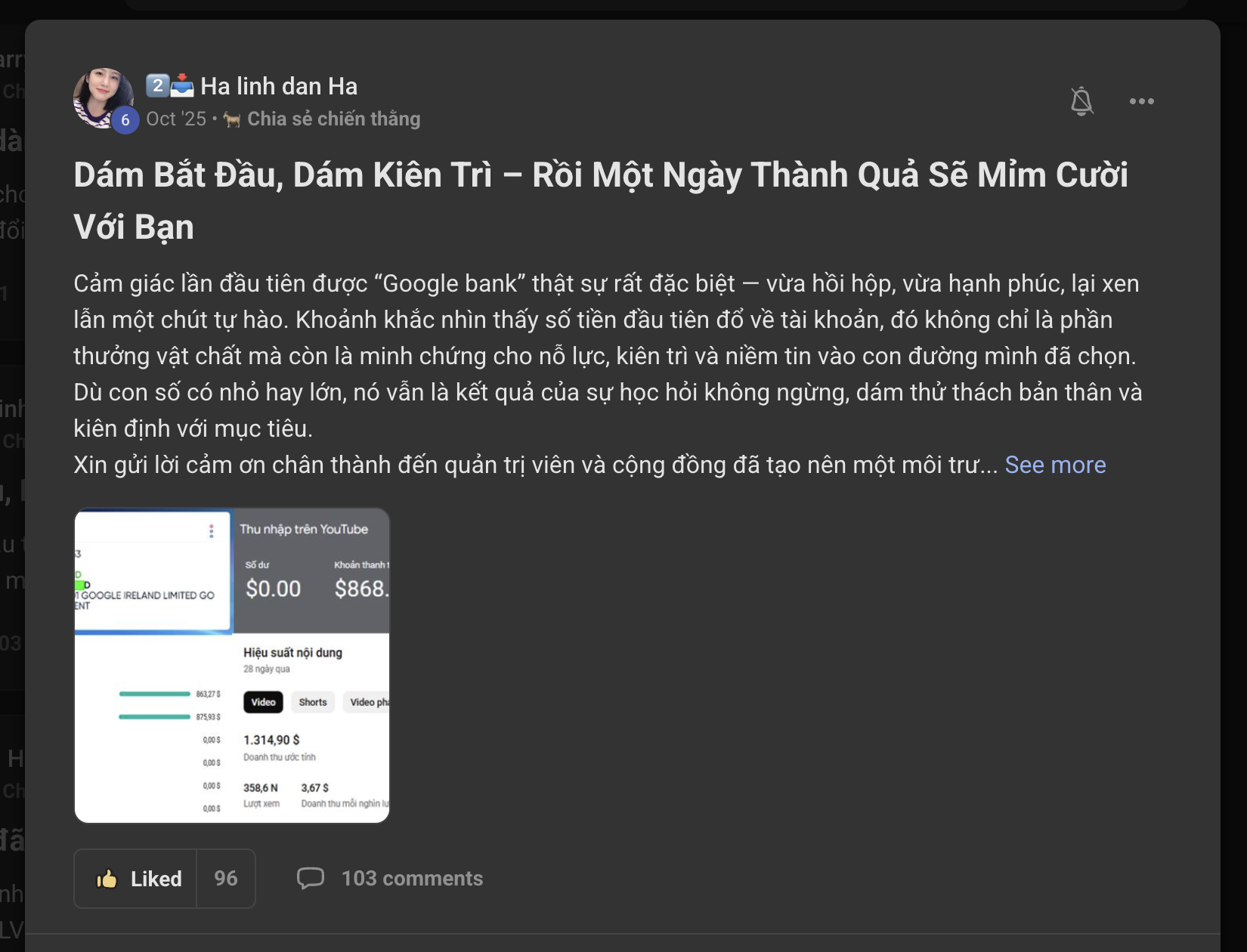 Chia sẻ chiến thắng của học viên Hà Linh